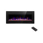 Black 50 Inch Wall Mounted Electric Fireplace 9 Colors Flame and Indoor Heater