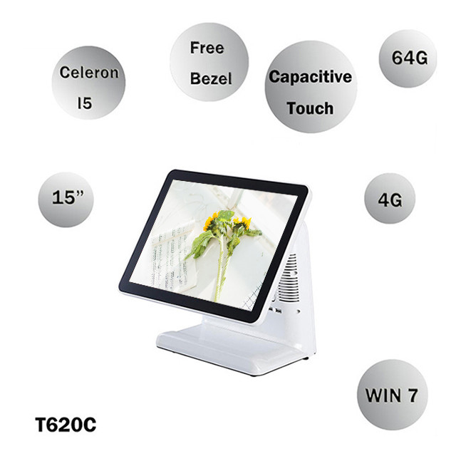 White Color 15 Inch Point Of Sale Terminal Windows Linux / Win10 Supported