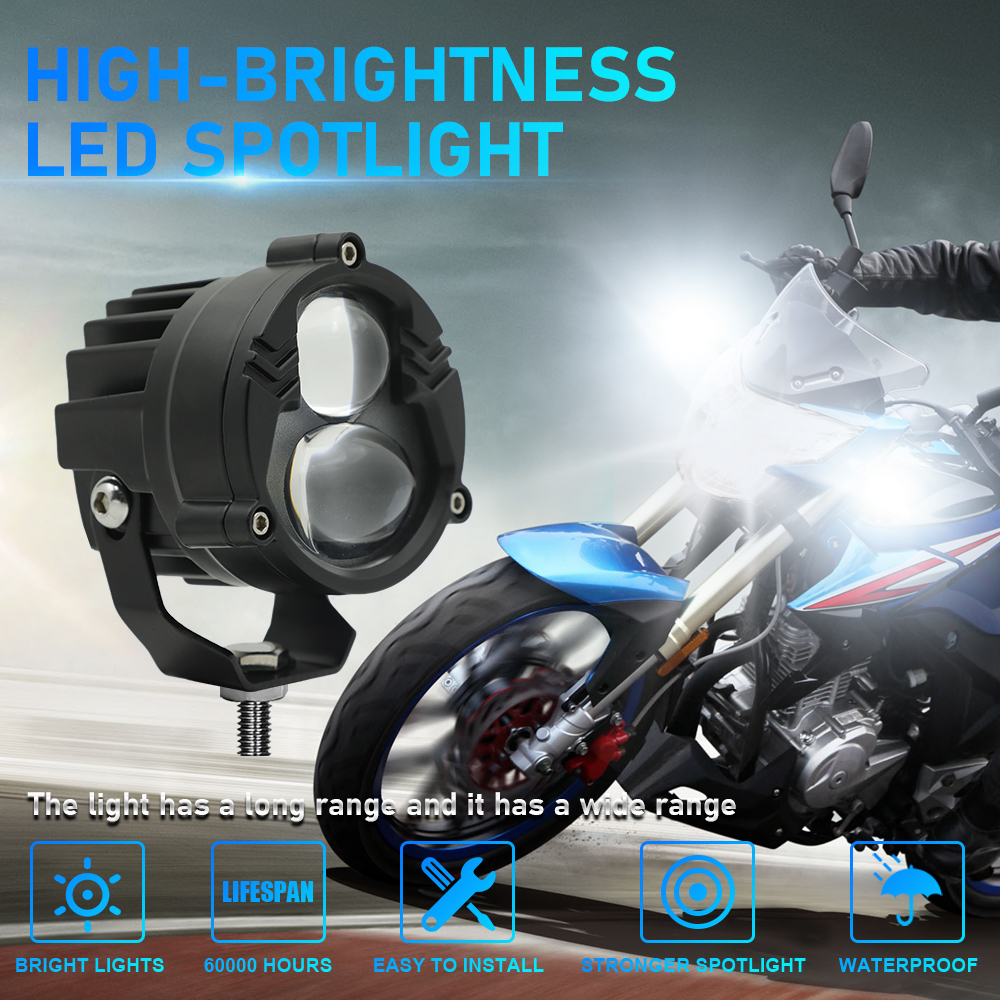 2 Beam White Yellow Flash 80V Motorcycle Universal LED Spotlight