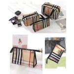 Women Khaki Stripe PVC Makeup Storage Bag For Travel