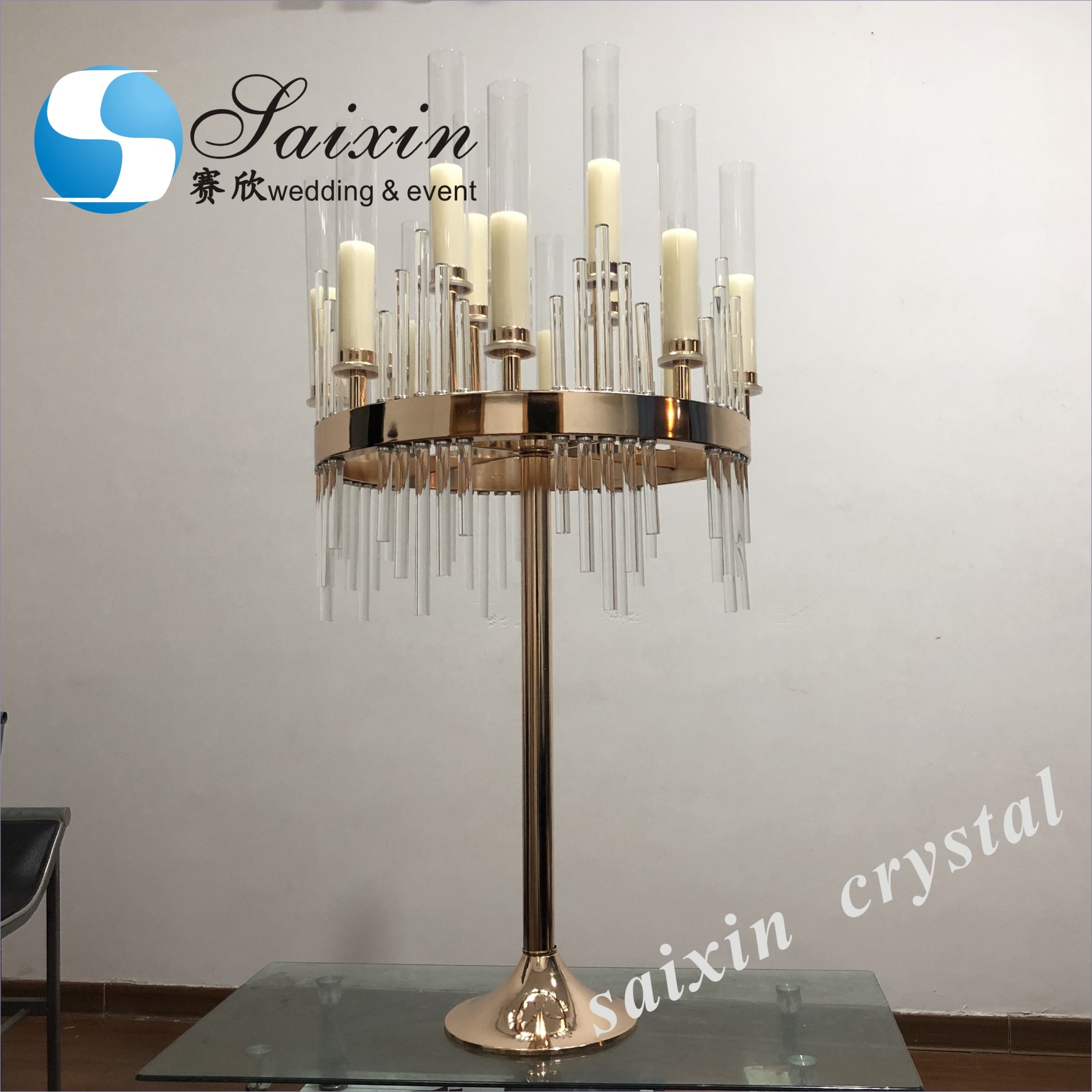 New design 7 arms crystal candle holder for wedding table decor