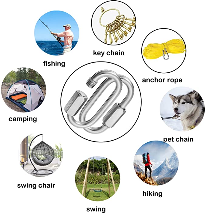 304/316 Stainless Steel Quick Link Carabiner Hooks Polished Finish for Connecting