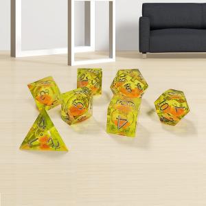 Wholesale Yellow Flow Sand Resin Polyhedral Dice Handcraft 7PCS from china suppliers