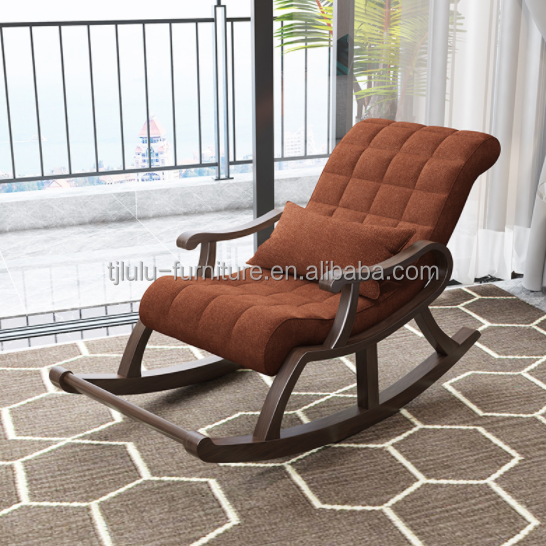 Wooden Rocking Chairs Enhance Your Living Room with this Lazy Recliner Lounge Chair and its Comfortable Velvet Fabric