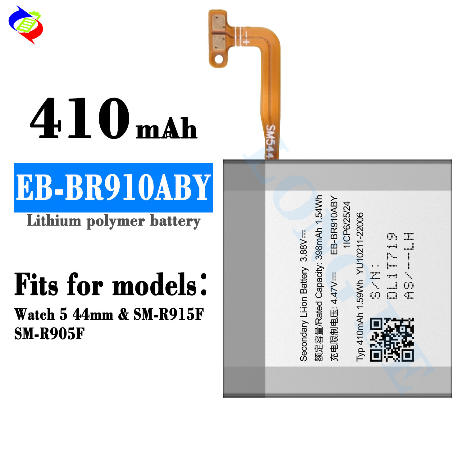 Lithium Polymer Battery EB-BR910ABY 3.88V 398mAh Li-Polymer Battery For Galaxy Watch 5 SM-R915F SM-R905F