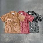 Custom Leather Polo Shirts Shorts 2 Piece Set Sweatsuits Button up Polo T Shirt