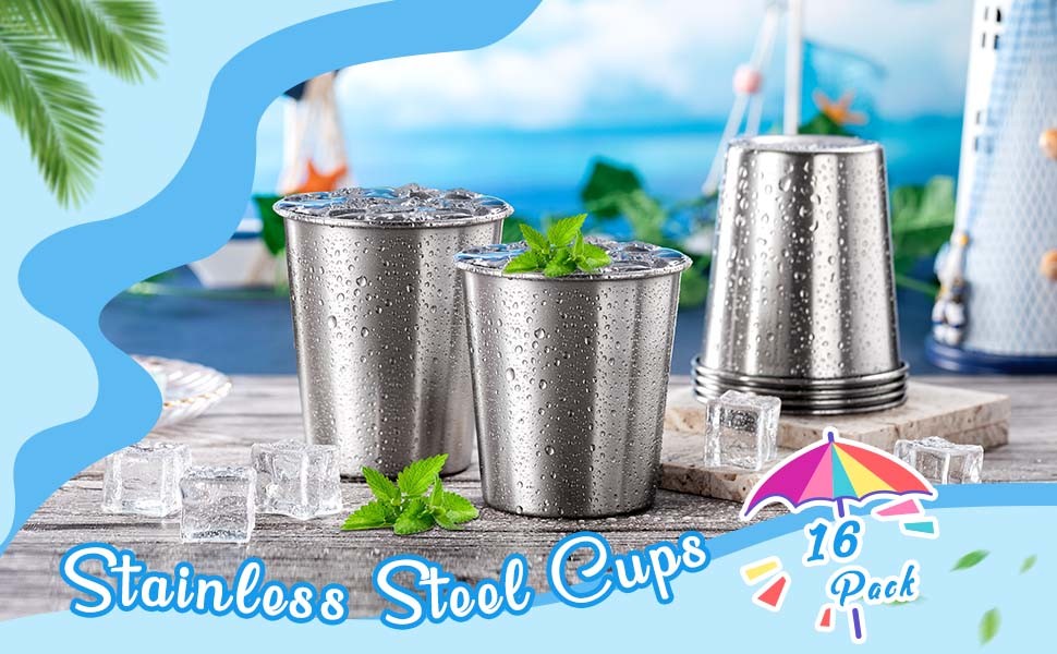16 Pack Cylindrical Custom Stainless Steel Cups Shatterproof