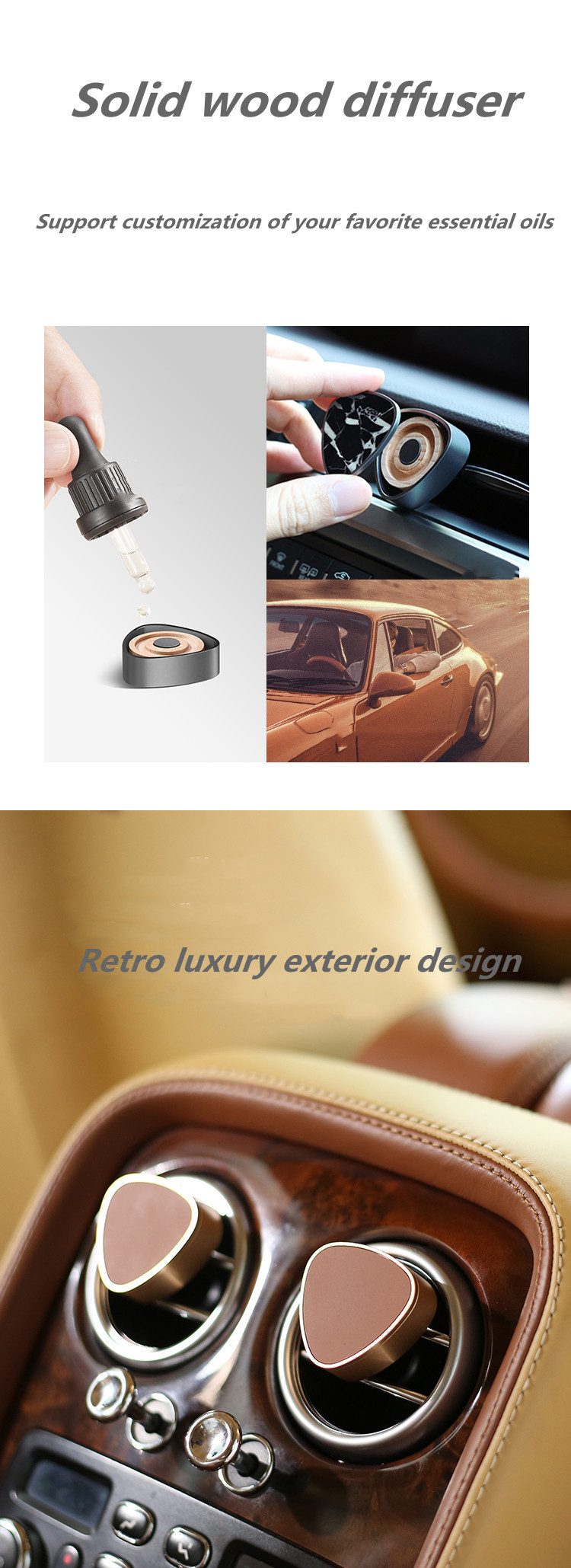 Rose Gold Auto Perfume Diffuser Organic Custom Classic Style Anodized