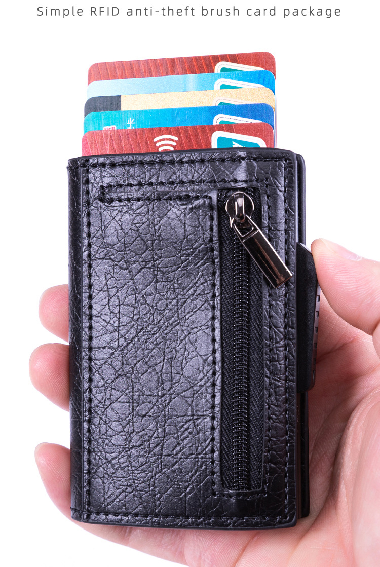 Mens Slim Aluminium Wallet Card Holder Pop-up Cards RFID Blocking Crazy Horse Pattern Case