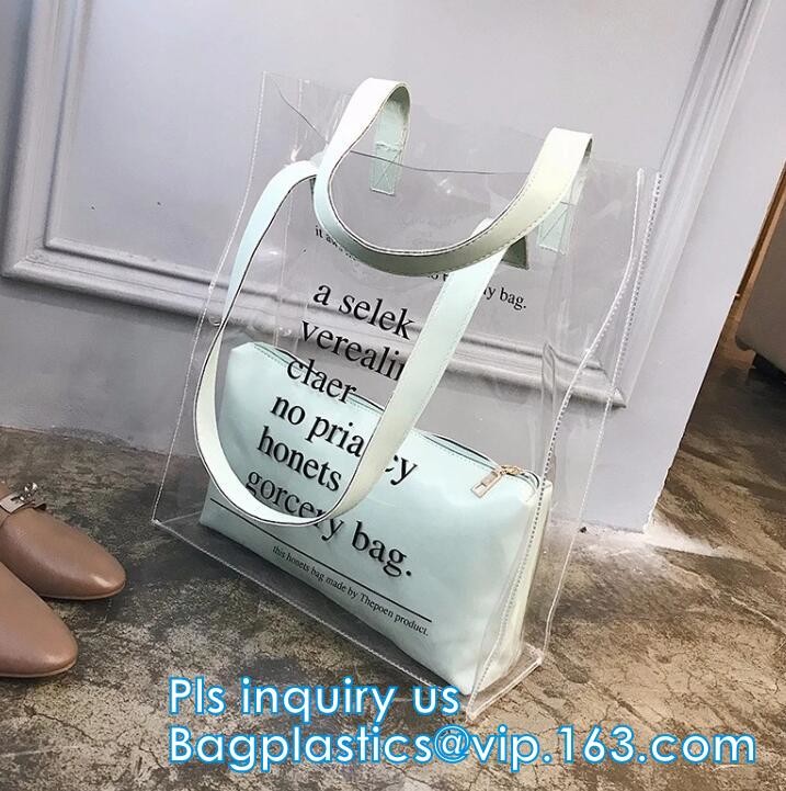 Reusable PVC Soft Loop Handle Bags, long handle clear pvc bedding yellow pvc blanket bag, transparent PVC handle plastic