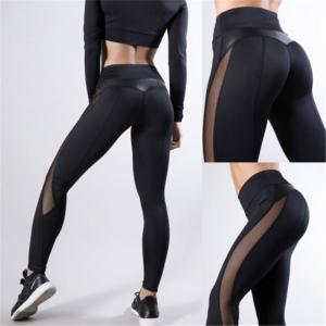 Wholesale Women Skinny Leggings Black Yoga Sport Pants Pu Leather Patchwork Lady Jogging Pants from china suppliers