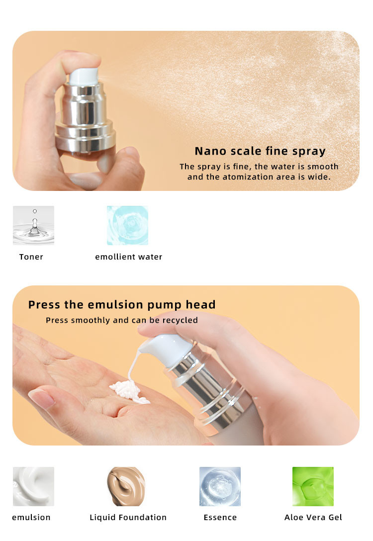 Silver AS Airless Bottle Lotion Sprayer Pump 15ml 30ml 50ml