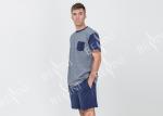 Mens Cotton Jersey Round Neck Tee and Short Pants Pyjamas Set Functional Placket