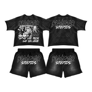 Wholesale Custom Summer Streetwear Casual Sleeveless Shorts Sets Short Sleeve Cotton T Shirt Shorts Tracksuit Set Men's 2 Pieces Sets from china suppliers