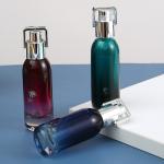 Facial Cleanser Green Blue Glass Serum Bottle with Silver Pressure Pump 15ml