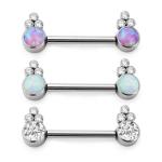 Shiny Opal Gems Pure Titanium G23 Nipple Rings 14G 1.6mm Steel color