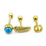 Electrophoresis Gold Ear Piercing Jewellery Leaf Shape Helix Stud Earrings