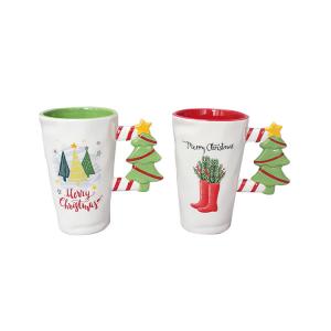 China Custom 500ml Ceramic Mugs , Ceramic Christmas Cup With Tree Handle on sale