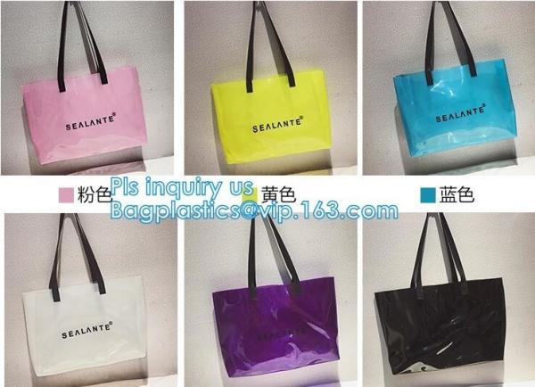 Semi-clear Tote Bags Stripe PVC Shoulder Bag with Pouch, PVC PU Trendy Handbag