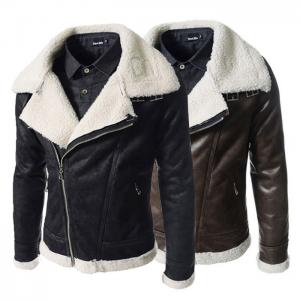 China Fashion Winter Sheepskin Lined Leather Jacket , Mens Faux Leather Aviator Jacket on sale