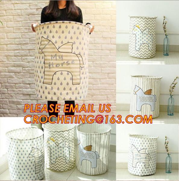 canvas fabric collapsible laundry bag or basket with cotton handles folding