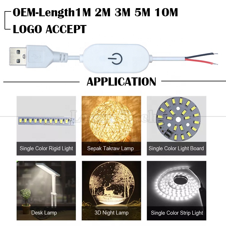 5V Stepless Touch Switch USB to Open Wires End on off Dimmer Cable for Led Strip Light Lamp