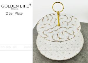 Wholesale Modern Pattern Ceramic Fruit Plates Cake Banquet Pastry Tray Gold Color Metal Stand from china suppliers