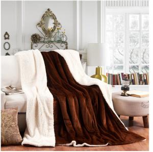 China Warm Double Layer Velvet Sherpa Blanket For Bed / Sofa , Micro Mink Sherpa Blanket on sale