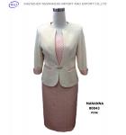 Grey-blue/pink collarless blended woven ladies dress suit