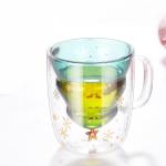 Christmas Wish Tree 250ml Glass Cup ,Insulated Glass Coffee Mugs With Lid