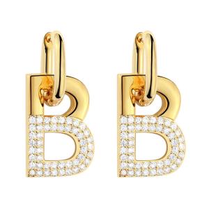Wholesale Women Accessories B Hoop Earrings in Brass with Custom Initial Letter and Gold Plating from china suppliers