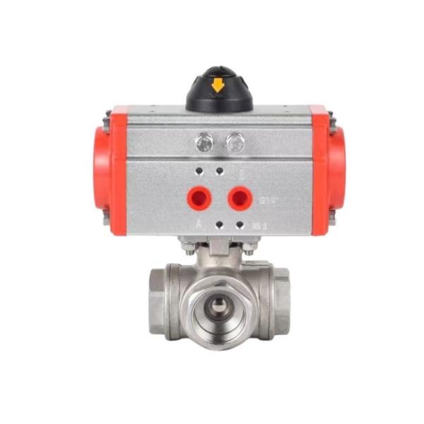 Water Industrial Usage DN8-DN65 Pneumatic Threaded Three-Way Ball Valve at