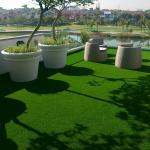 Green Synthetic Grass Around Pool Covering 25mm Pile Height 9000 Dtex