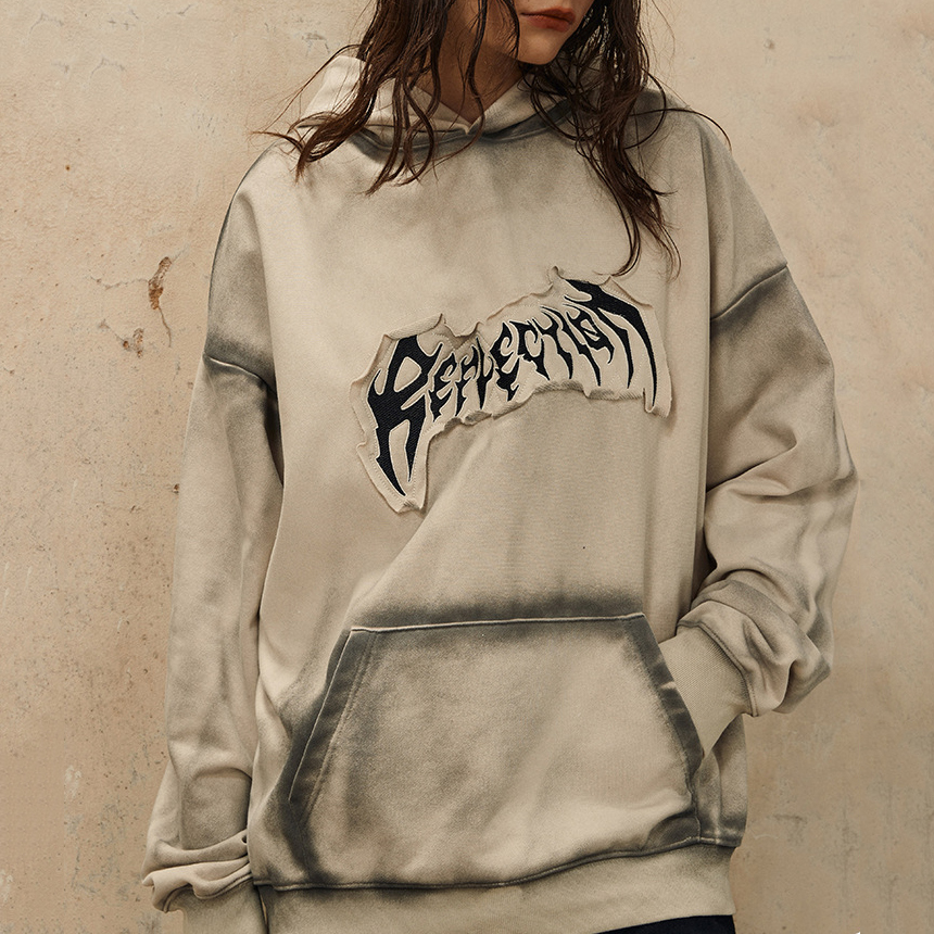 500gsm Knitted Oversized Patch Embroidery Logo Men'S Vintage Pullover Hooded Sweatshirt Men'S