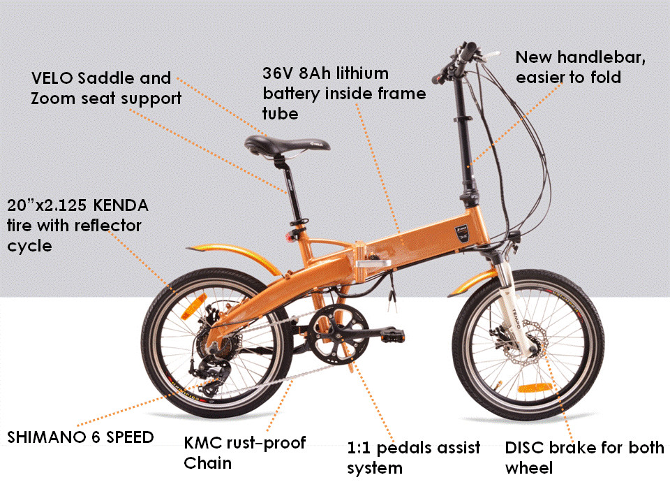 20.0kgs 20 Inch Folding Electric Bike 350W BAFANG Rear Motor Road Tire
