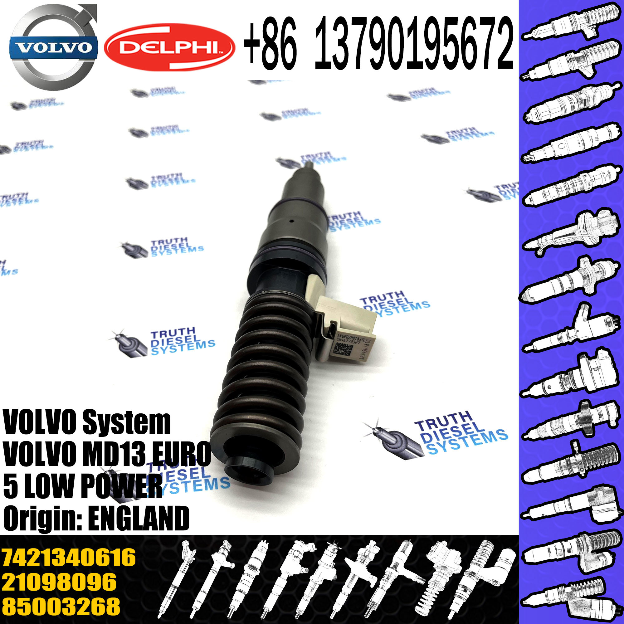 High Quality Diesel Fuel Injector 21098096 7421340616 21340616 85003268 BEBE4D25001 For VOL MD13 EURO 5 LOW POWER