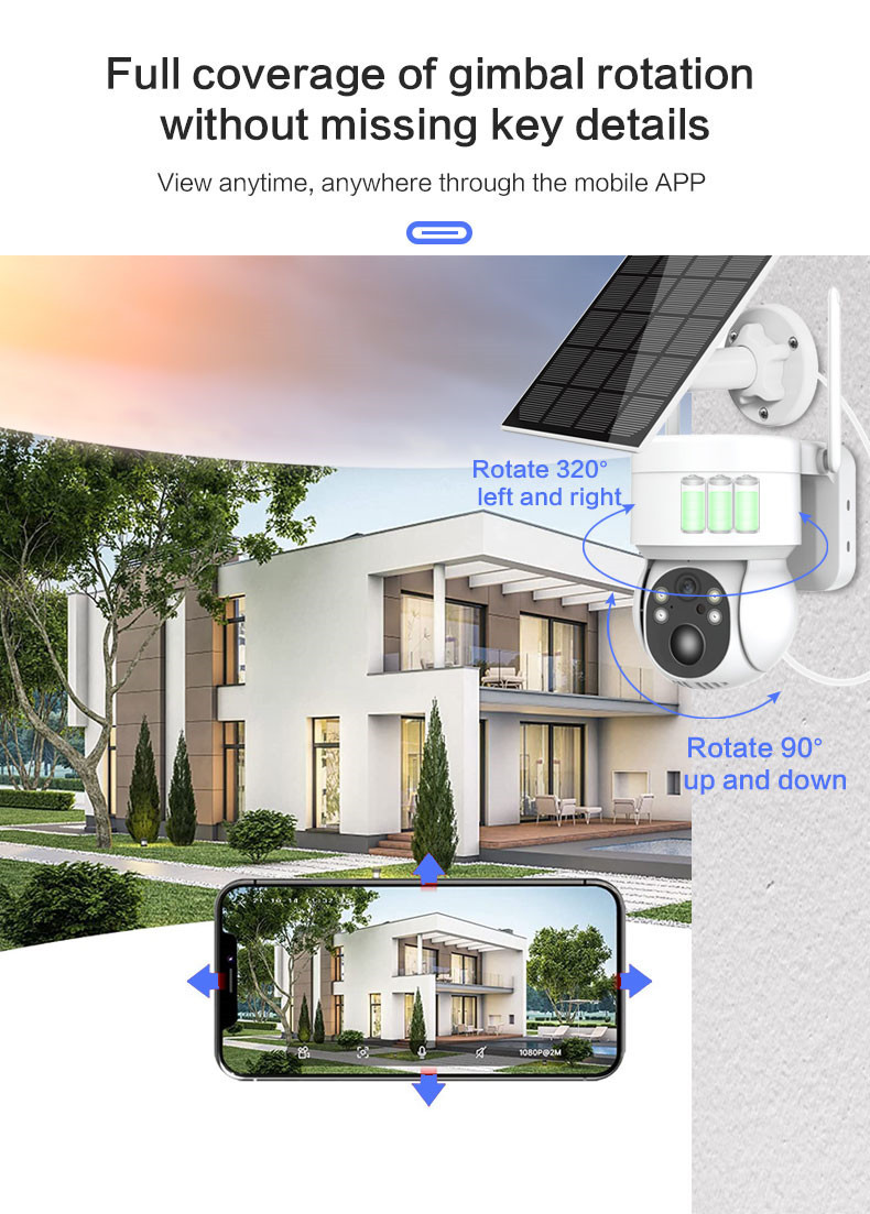 Outdoor Solar Panel Powered Wifi Smart 4mp Ptz Pir Cctv Ip Wireless Security Surveillance Solar Network Camera
