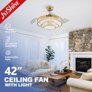 Wholesale 220V Crystal Retractable Ceiling Fan Light Dimmable Fandelier 6 Speed from china suppliers