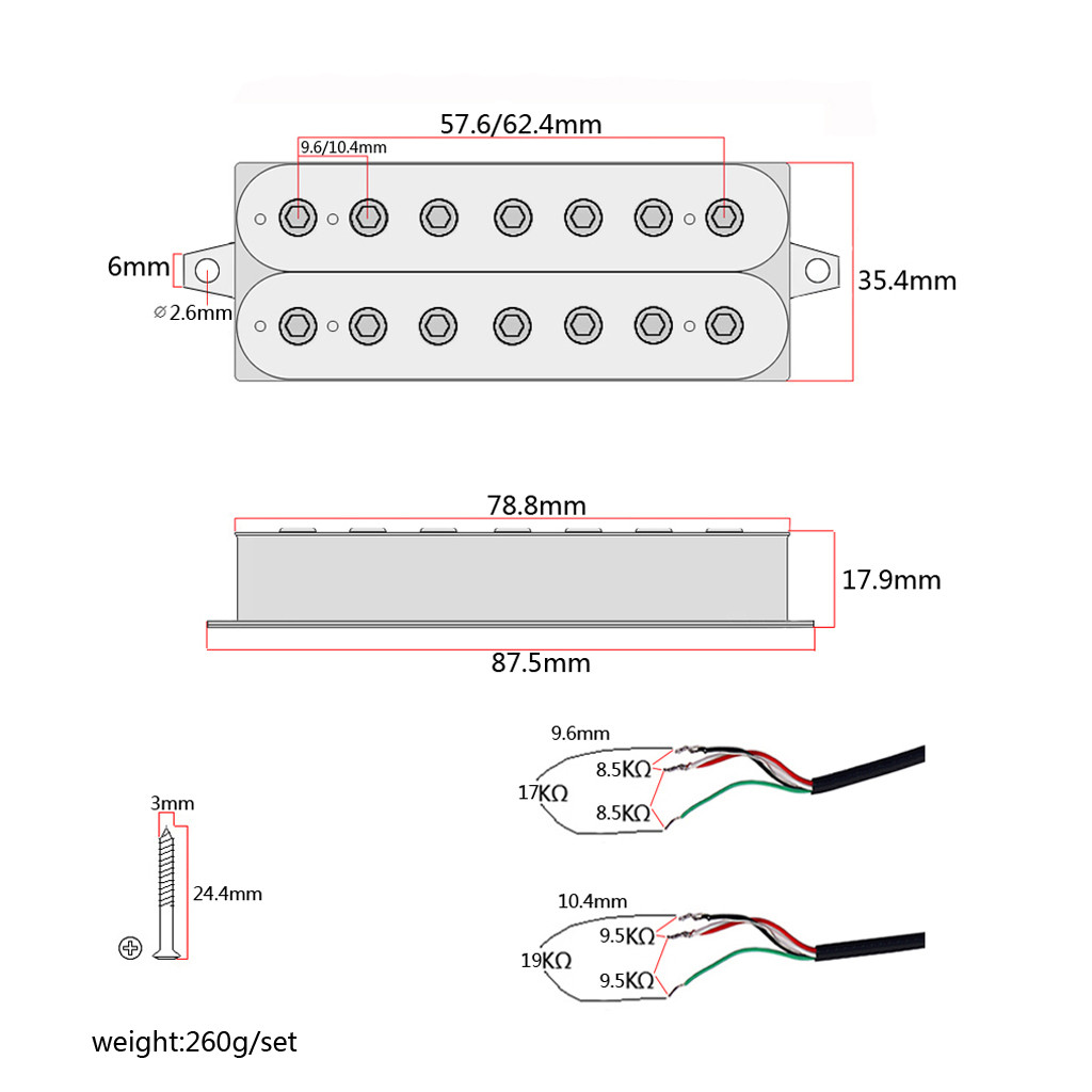 Alnico V 7 strings Humbucker Pickup Set rosewood Dual Coil pickup hex nut Adjustable Pole-Piece N17K/B19K Output