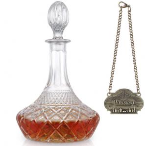 China Whiskey Brandy Vodka Tequila Glass Bottle Decanter with Label and Leak Stopper Perfect on sale