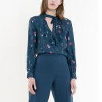 New arrival women floral ruffle collar long sleeve blouse