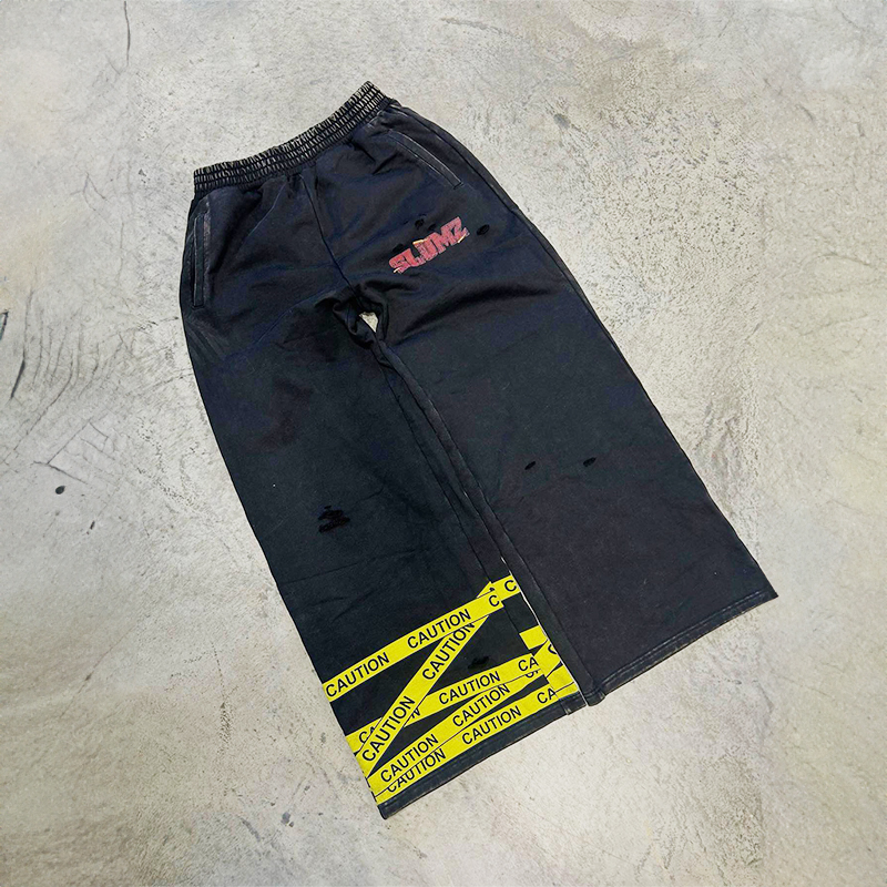 Acid Washed Sweatsuit Custom Zip up Vintage Screen Print Cropped Hoodies Tracksuit Baggy Flared Sweat Pant and Hoodie Set Men