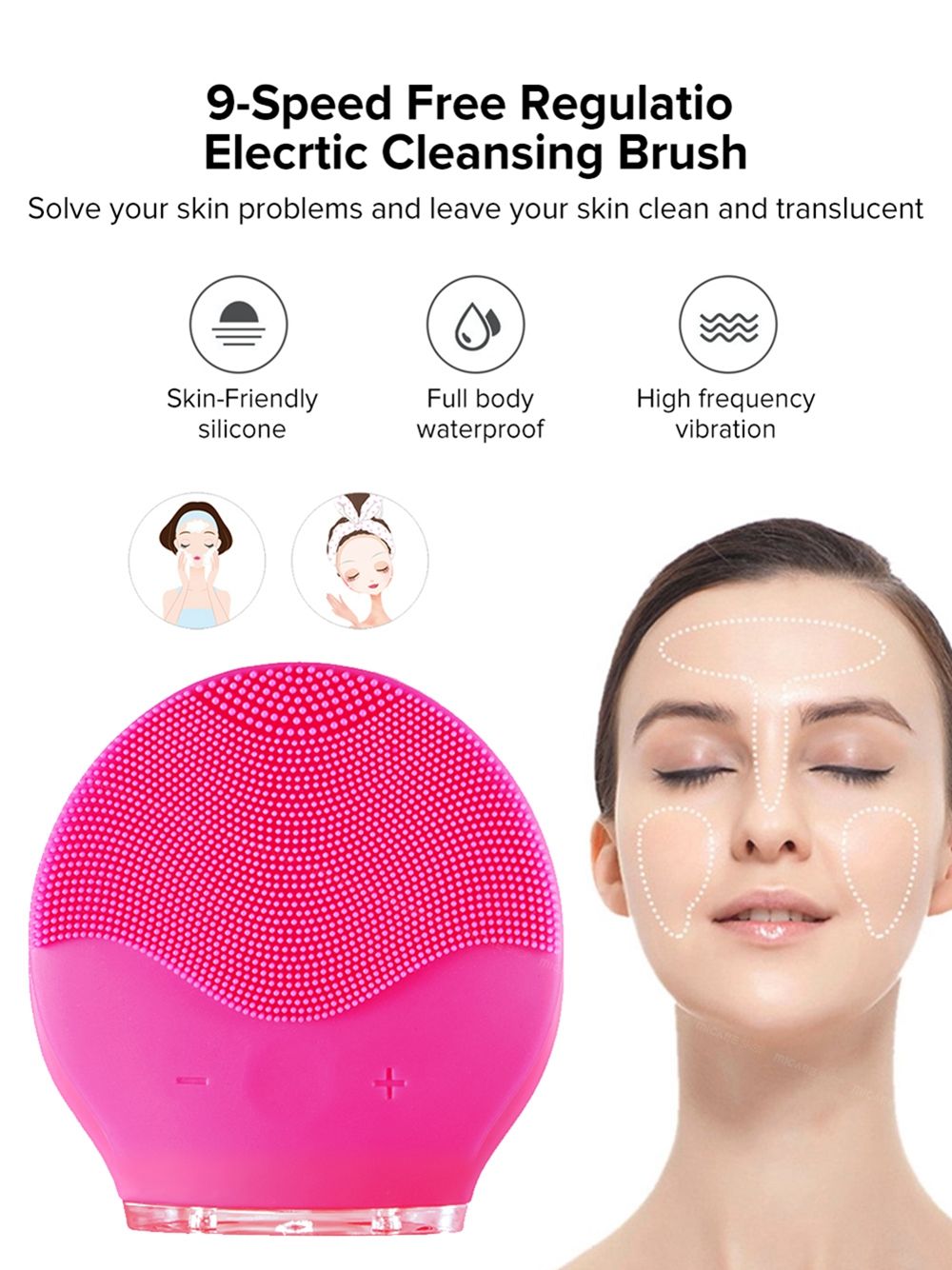 Private Label Usb Recharge Waterproof Vibrating Silicone Waterproof Face Cleansing Brush Electric Facial