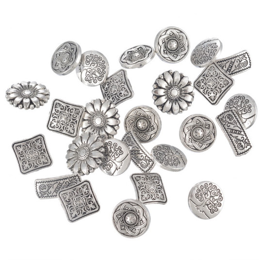 Ancient bronze&Ancient Silver Metal Jeans Shirt Button Retro Engraved Patterns Material Zinc Alloy