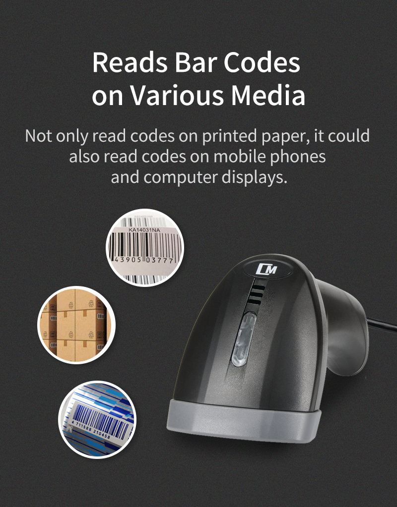 USB Laser CMOS Barcode Scanner Wired Handheld Bar Code Scanner Reader Black