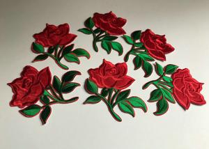 Wholesale Flower Embroidered Iron On Appliques , Large Red Rose Floral Patches For Clothes from china suppliers
