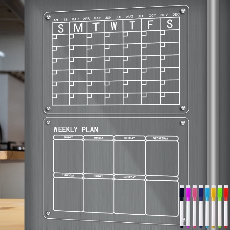 Factory Directly Customized Monthly Weekly Daily Planner Calendar Clear Acrylic Fridge Magnetic Dry Erase Board
