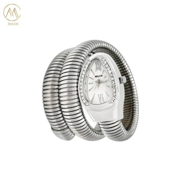 Wholesale Quartz Creative Snake-Shape Two-Ring Silver Alloy Band Full Diamond