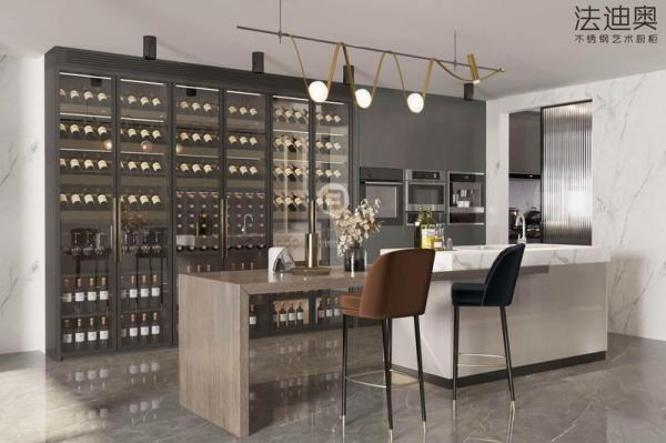 Fadior Grey Glass Wine Cabinet Solution Stainless Steel Design With Built-In