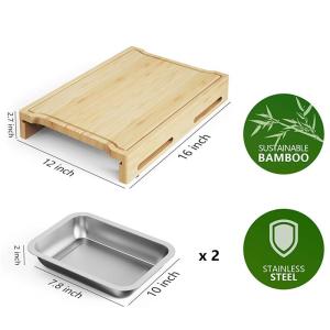 Wholesale Custom Sustainable Rectangle Bamboo Chopping Board with Stainless Steel Drip Trays from china suppliers